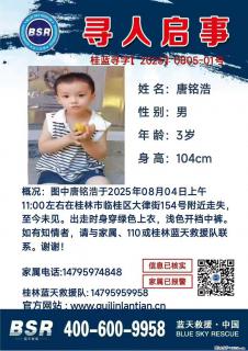 【寻人启事】图中唐铭浩于2025年08月04日上午11:00左右在桂林市临桂区大律街154号附近走失 - 佛山28生活网 fs.28life.net